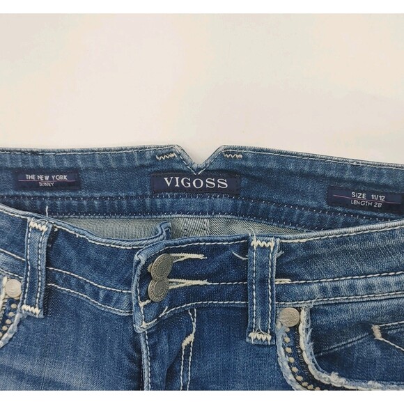 Vigoss The New York Skinny Embellished Jeans Womens Size 11/12 Length 28 Raw Hem - Picture 6 of 9